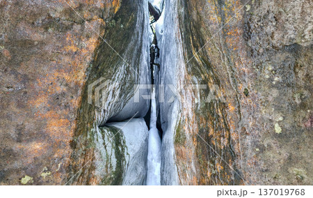 Rocks and rock formations on the Labyrinth Trail in Bledne Skaly in the Stolowe Mountains National Park. High quality photo 137019768