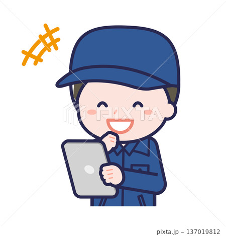 タブレットを使う「消防団員」の男性 137019812