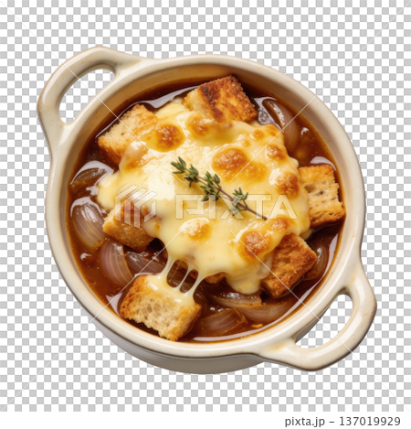 French onion soup gratin cheese toast crouton golden broth comfort food hearty 137019929