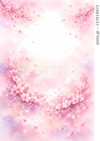 桜の水彩風背景素材 幻想的なピンクと紫のグラデーション 縦 137019972