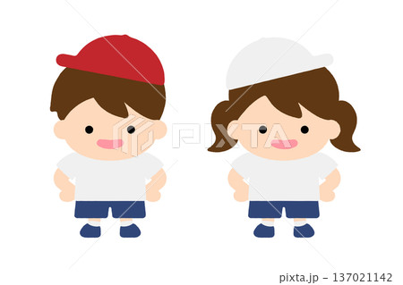 かわいい子供の男の子と女の子セット 幼稚園 保育園 体操服 園児 キャラクター イラスト かわいい子供の男の子と女の子セット 幼稚園 保育園 体操服 園児 キャラクター イラスト 137021142