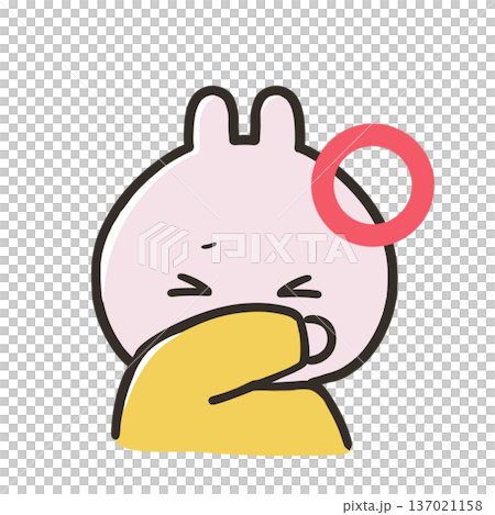 咳エチケットで袖で抑えるうさぎ 咳エチケットで袖で抑えるうさぎ 137021158