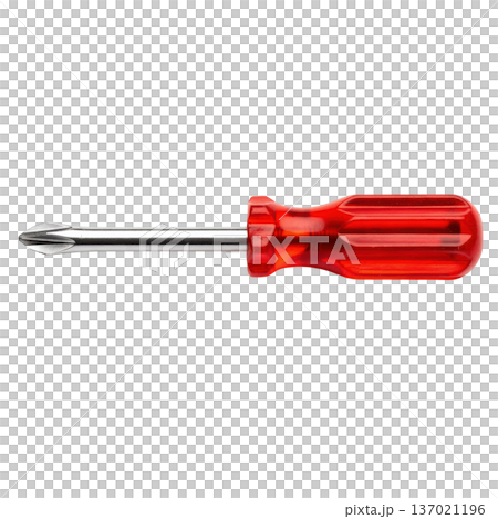 Single red phillips screwdriver, useful hand tool with plastic handle for repair and construction work 137021196