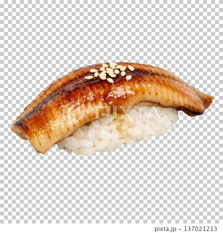 Sushi nigiri eel rice soy sauce sesame gourmet snack 137021213