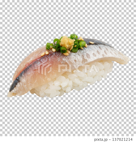 Sushi horse mackerel nigiri rice seafood fresh japanese cuisine minimal 137021214