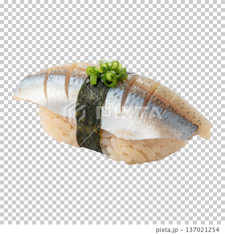 Sushi nigiri fish rice seaweed fresh seafood nigiri sushi closeup with garnish detail 137021254