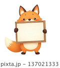 動物キャラクターがメッセージボードを持つかわいいイラスト 137021333