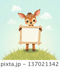 動物キャラクターがメッセージボードを持つかわいいイラスト 137021342