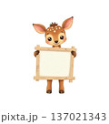 動物キャラクターがメッセージボードを持つかわいいイラスト 137021343