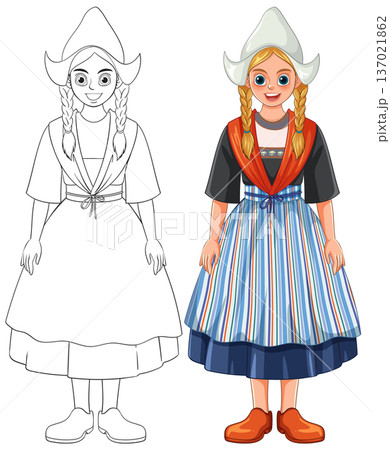 Dutch Girl in Traditional Costume with Braids and Clogs Dutch Girl in Traditional Costume with Braids and Clogs 137021862