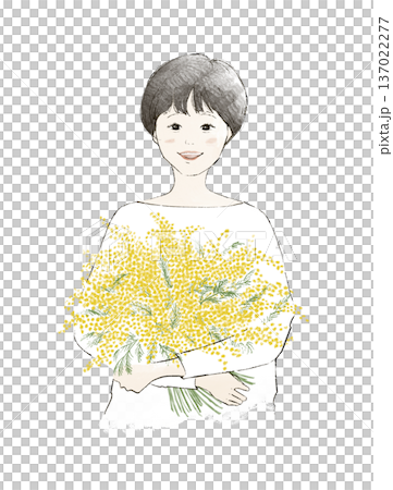 年輕女子手捧一束含羞草 137022277