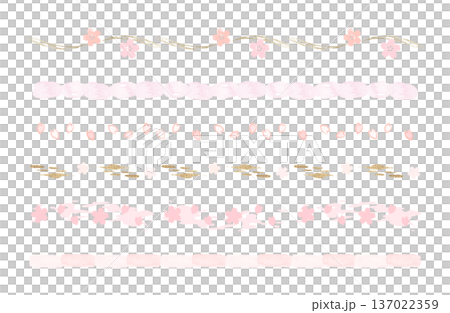 Cherry blossom watercolor line set Spring Japanese style decorative line material Cherry blossom watercolor line set Spring Japanese style decorative line material 137022359