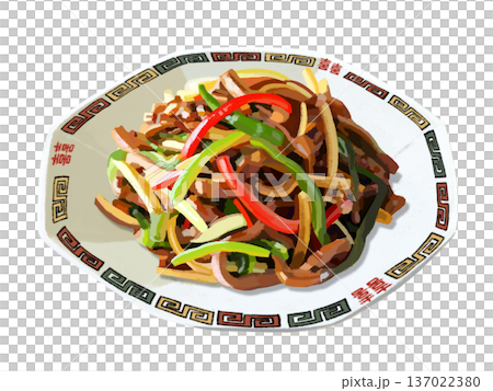 Chinese dish of stir-fried green peppers and pork Chinese dish of stir-fried green peppers and pork 137022380