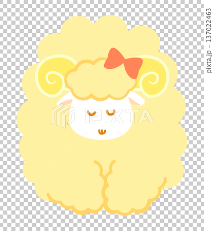 A girl sheep bowing and greeting. A simple animal illustration with a cute yellow ribbon. A girl sheep bowing and greeting. A simple animal illustration with a cute yellow ribbon. 137022463