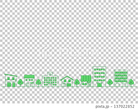 街並みのイラストの背景 手描き風 緑 街並みのイラストの背景 手描き風 緑 137022852