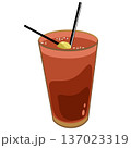 Cocktail Bloody Mary drink with straw and olive in flat technique vector illustration 137023319