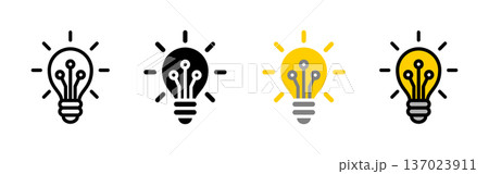 テクノロジーと知能 電球に電子回路のアイコンセット (ベクター) テクノロジーと知能 電球に電子回路のアイコンセット (ベクター) 137023911