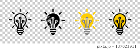 テクノロジーと知能 電球に電子回路のアイコンセット (ベクター) テクノロジーと知能 電球に電子回路のアイコンセット (ベクター) 137023911