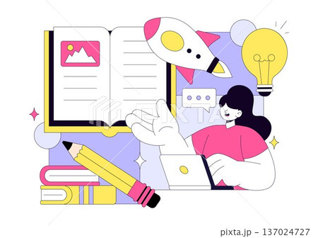 Digital Publishing Vector Illustration Featuring Blog Content Marketing, Online Publish, Creative Writing For Social Media and Webpage Organization 137024727