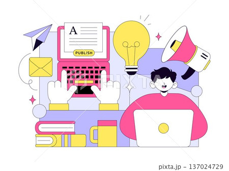 Digital Publishing Vector Illustration Featuring Blog Content Marketing, Online Publish, Creative Writing For Social Media and Webpage Organization 137024729
