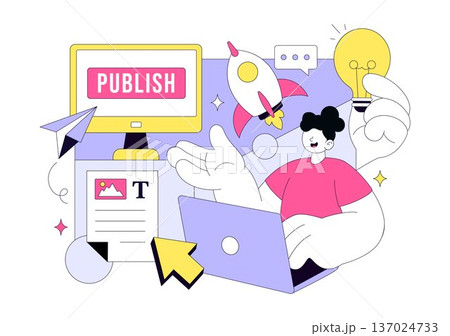 Digital Publishing Vector Illustration Featuring Blog Content Marketing, Online Publish, Creative Writing For Social Media and Webpage Organization Digital Publishing Vector Illustration Featuring Blog Content Marketing, Online Publish, Creative Writing For Social Media and Webpage Organization 137024733