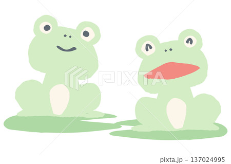 6月の園だよりに使いやすい シンプル手描き素材シリーズ｜蓮の上に乗るカエル 137024995
