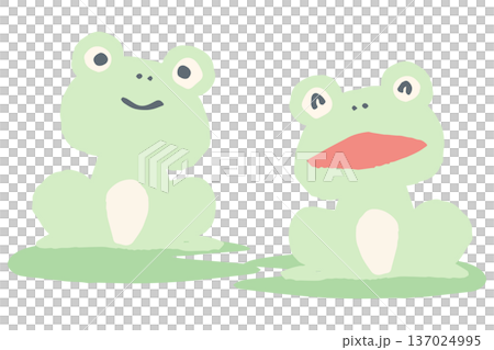 6月の園だよりに使いやすい シンプル手描き素材シリーズ｜蓮の上に乗るカエル 137024995