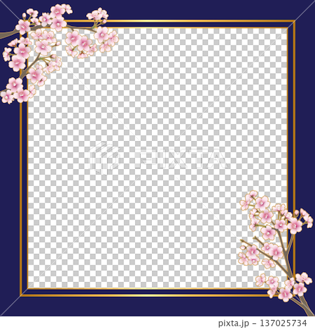 桜の花のフレーム（スクエア・枠内透過・ネイビー） 137025734