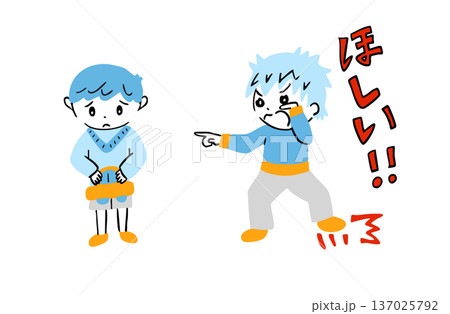 おねだりをして怒る男の子と困る男の子 おねだりをして怒る男の子と困る男の子 137025792