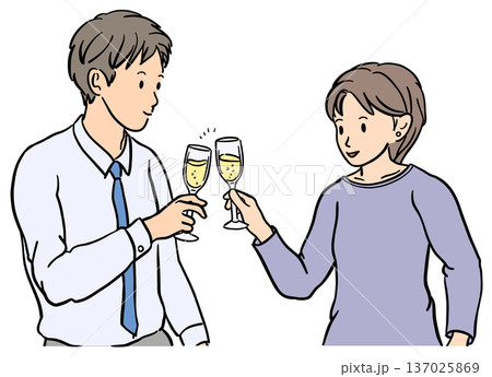 シャンパンで乾杯する若い男女 137025869
