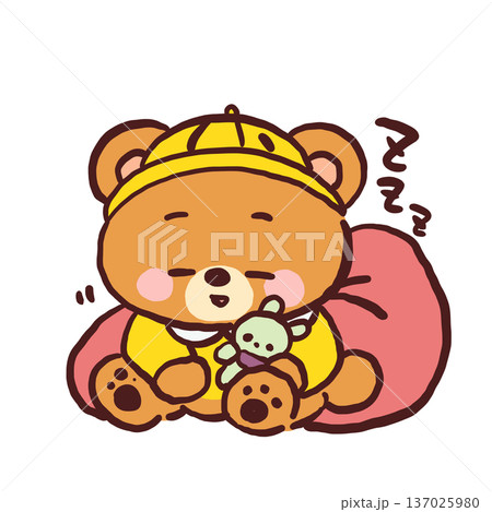 すやすや眠るかわいいくまのキャラクターイラスト線あり 137025980
