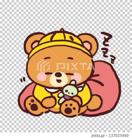 すやすや眠るかわいいくまのキャラクターイラスト線あり 137025980
