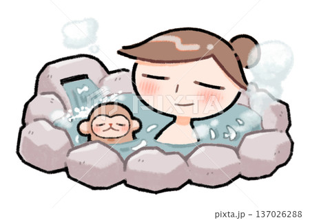 露天風呂に入る女性のイラスト 137026288