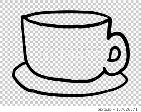 Hand drawn hot coffee in cup outline for cafe, restaurant, drink menu, recipe decoration, sticker, department store, supermarket, mart, beverage, kitchenware, patch, office snack, breakfast, lunch 137026371