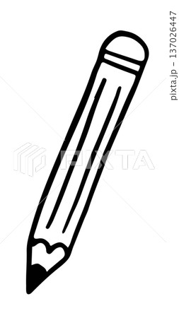 Hand drawn pencil outline for cartoon, back to school, department store, stationery, paper, envelopes, writing implements, materials, office supplies, grocery shopping, kids, childhood, colouring book 137026447