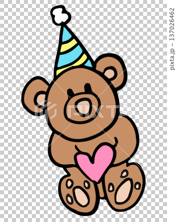 Hand drawn teddy bear wearing party hat doll for plush toy, kid doll, zoo, souvenir shop, animal, sticker, tattoo, shirt print, card, social media, cartoon character, comic, mascot, Valentine's Day Hand drawn teddy bear wearing party hat doll for plush toy, kid doll, zoo, souvenir shop, animal, sticker, tattoo, shirt print, card, social media, cartoon character, comic, mascot, Valentine's Day 137026462