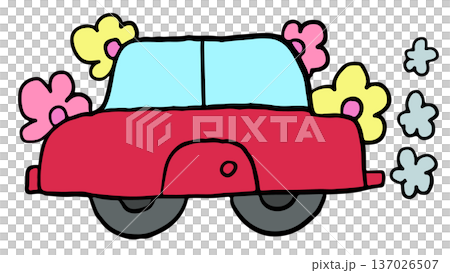 Hand drawn illustration of red car with flowers for transportation, vehicle, commute to work, pollution, back to school, travel, trip, vacation, journey, holidays, sticker, road, street, car free day Hand drawn illustration of red car with flowers for transportation, vehicle, commute to work, pollution, back to school, travel, trip, vacation, journey, holidays, sticker, road, street, car free day 137026507