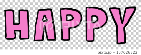 Hand writing HAPPY letters for text, message, words, typography, cute patch, sign, symbol, social media, banner, sticker, emoji, icon, decoration, fridge magnet, mood, feelings, emotion, expression 137026522