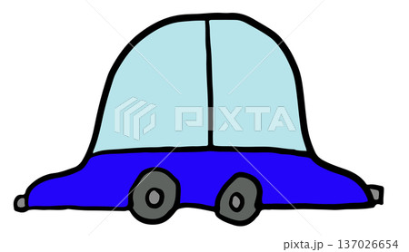 Hand drawn illustration of blue car for transportation, vehicle, commute to work, pollution, back to school, travel, trip, vacation, journey, holidays, sticker, print, road, street view, icon, patch	 137026654