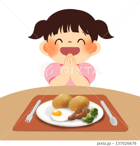 女の子の生活習慣イラスト|朝ごはん パン 女の子の生活習慣イラスト|朝ごはん パン 137026676
