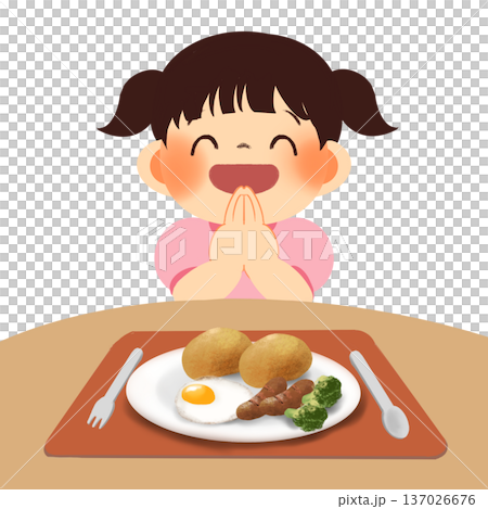 女の子の生活習慣イラスト|朝ごはん パン 女の子の生活習慣イラスト|朝ごはん パン 137026676