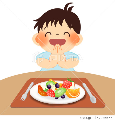 男の子の生活習慣イラスト｜朝ごはん サラダ 137026677
