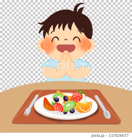 男の子の生活習慣イラスト｜朝ごはん サラダ 137026677