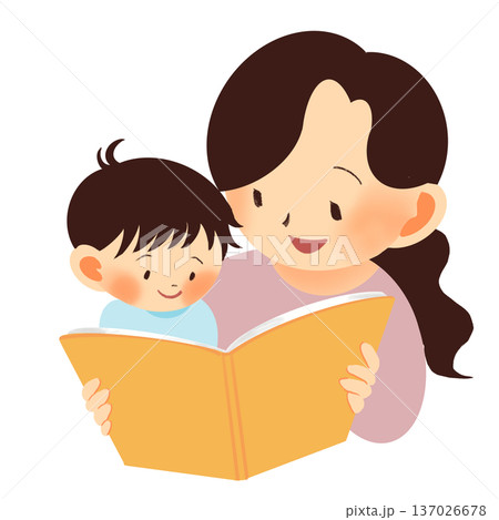 母親と男の子の読み聞かせイラスト|親子の読書時間 母親と男の子の読み聞かせイラスト|親子の読書時間 137026678