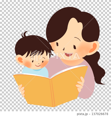 母親と男の子の読み聞かせイラスト|親子の読書時間 母親と男の子の読み聞かせイラスト|親子の読書時間 137026678