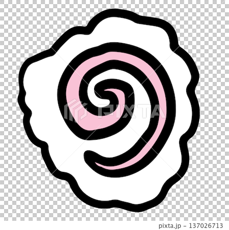 Hand drawn swirly pink and white fish cake or Japanese steamed fish cake used as a signature topping in ramen noodles for decorations, food, cook book, cuisine, appetiser, restaurant, menu, recipe 137026713