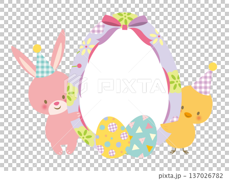 復活節彩蛋、兔子和小雞 137026782