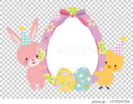 復活節彩蛋、兔子和小雞 137026784