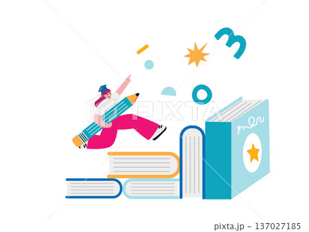 本の階段を駆け上がる女性 137027185