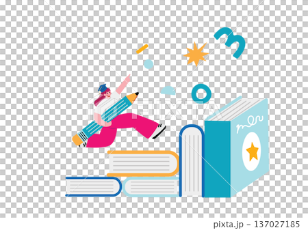 本の階段を駆け上がる女性 137027185